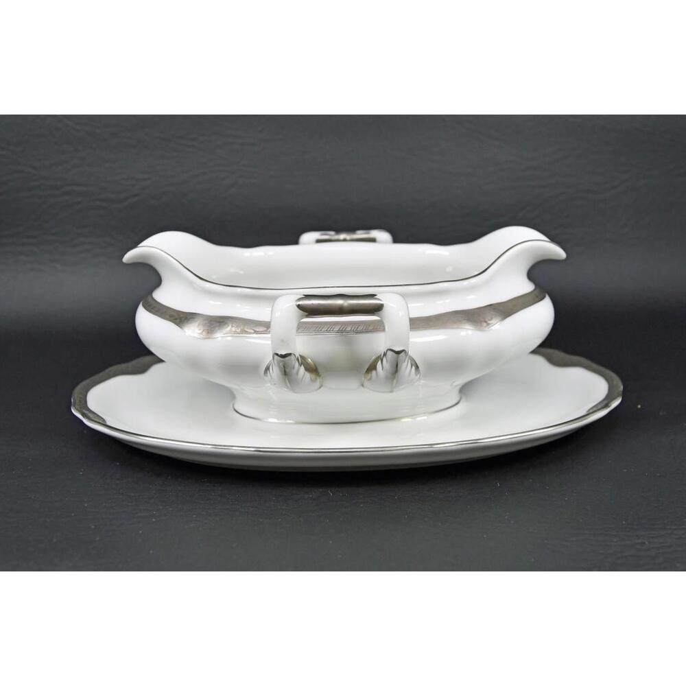 Vtg Franconia Krautheim Selb Bavaria Platina Gravy Boat Attached Service Plate - Picture 4 of 9